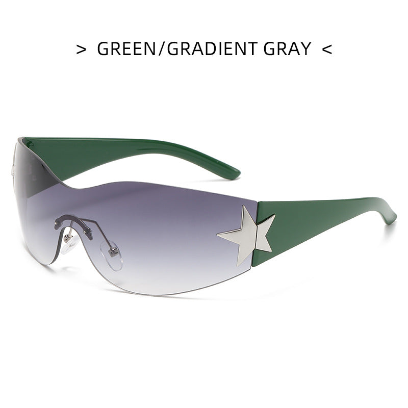 Wholesale PC Y2K Frameless One-piece Five-pointed Star Sunglasses